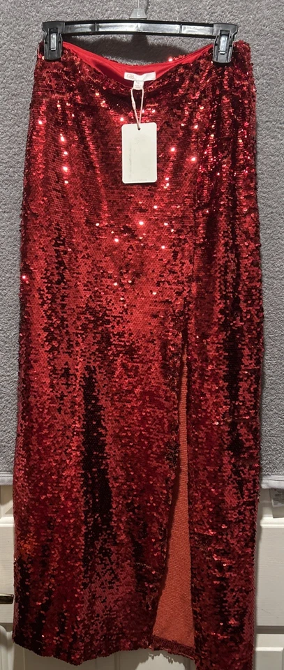 NUEVO CON ETIQUETAS Gianni Bini Rojo Lentejuelas Ocasión Formal Cóctel Lápiz Maxi Falda Talla S Foto 1 de 4