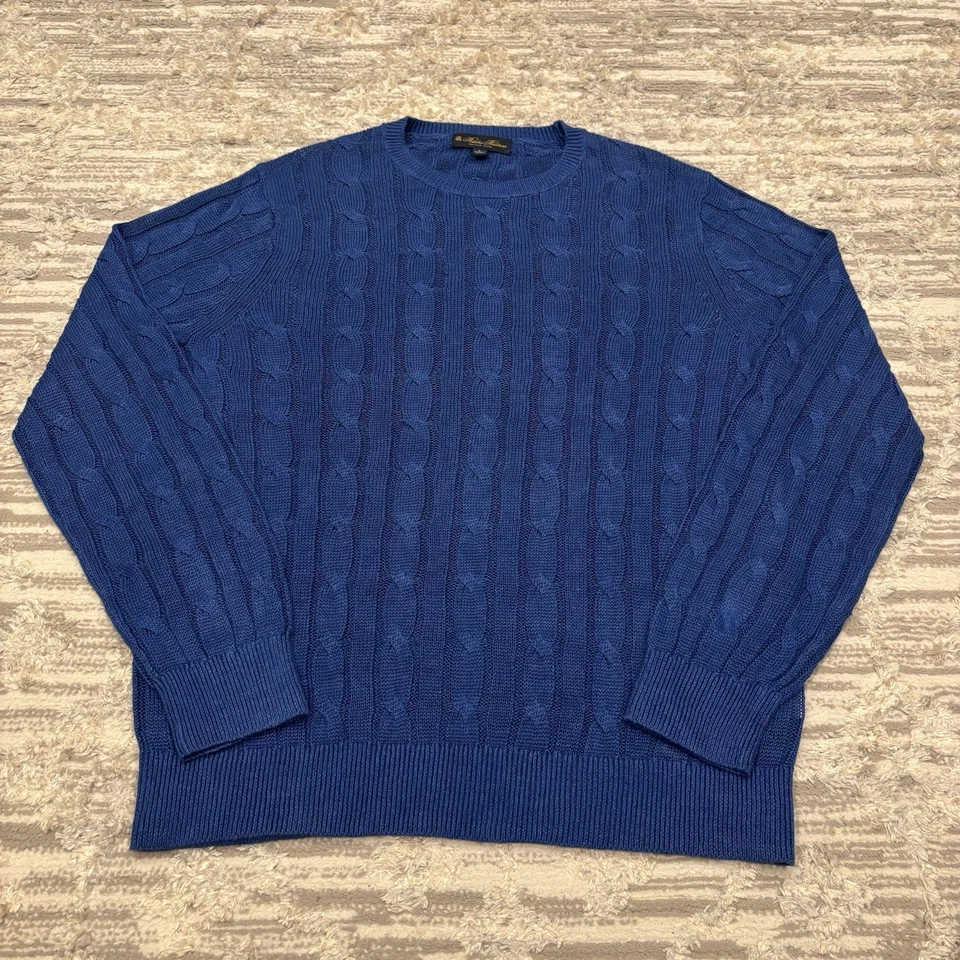 Suéter Brooks Brothers 100 % lino italiano tejido con cable para hombre grande azul pescador Foto 1 de 4