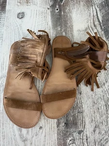 SODA SIZE 7 BROWN FRINGE ANKLE STRAP SANDALS - Picture 1 of 3