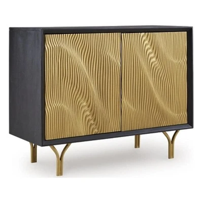 Gabinete con detalles Signature Design by Ashley Tayner acabado negro y dorado Foto 1 de 4