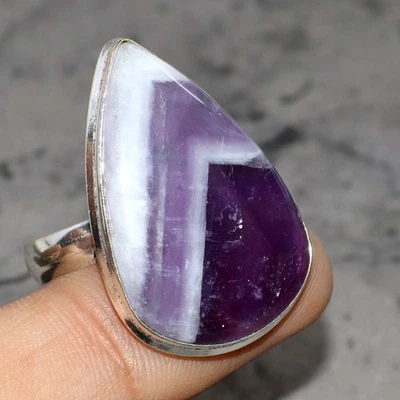 925 Silver Plated Chevron Amethyst Ring Handmade Jewelry Size US 11 AU H006 - Image 1 of 3