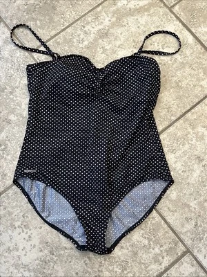 Traje de baño Speedo de una pieza para mujer traje de baño negro con lunares rosas talla 18 Foto 1 de 4