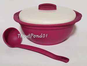 Tupperware Legacy Covered Soup Tureen Serving Dish Ladle Spoon Berry Purple New - Picture 1 of 3