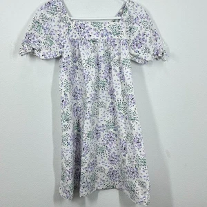 J. Crew Kids Crewcuts Girls Puff Sleeve White Purple Floral Cotton Dress Size 12 - Picture 1 of 9