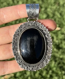 Native American Navajo Sterling Silver Black Onyx Pendant Etta Enditto Gift - Picture 1 of 12