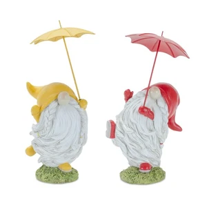 Whimsical Dancing Garden Gnome Figurine with Umbrella (Set of 4) - Picture 1 of 4