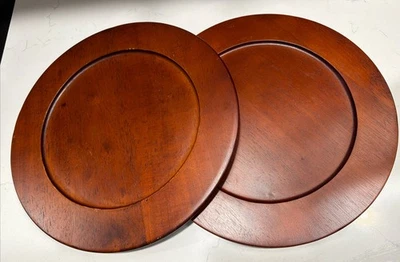 Pier 1 Imports Dark Brown Wooden Charger Plates Set 2  Round 13" - Image 1 of 4
