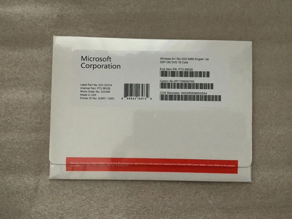 Microsoft Windows Server 2022 Standard DVD 16Core OEM License - Image 1 of 1