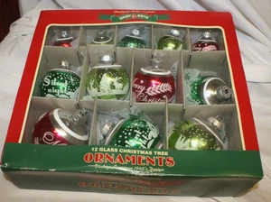 12 Radko Shiny Brite Ornamente Frohe Weihnachten Stille Nacht beflockt 1,75" - 3" - Bild 1 von 7