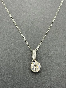 18" New Condition Sterling Silver 6.5MM Moissanite Solitaire Necklace Dangle 925 - Picture 1 of 10