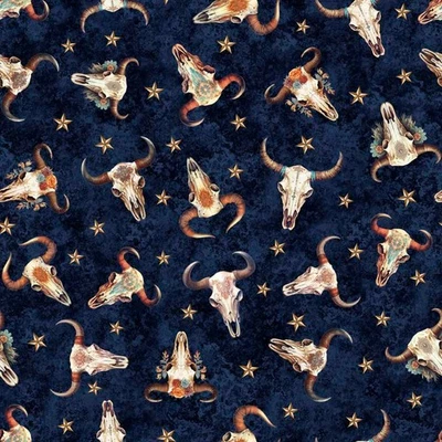 Running Wild - Cow Skulls - Navy - Image 1 of 2