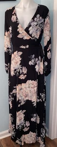Gianni Bini Damen Gr. S schwarz Blumen Wildblumen Rotar Maxi Wickelkleid Neu mit Etikett - Bild 1 von 13
