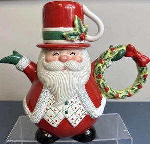 Tetera de cerámica vintage Fitz and Floyd Santa Winter con regalos cafetera - Imagen 1 de 4