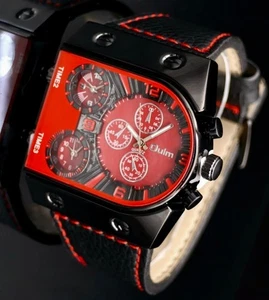 Dual Timer Herrenuhr Rot Schwarz Farben Armband Männer Uhr im Chrono Look - Bild 1 von 2