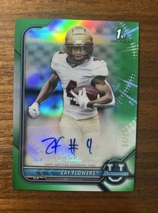 2022 Bowman University Zay Flowers Green 1st Auto /99 Rookie Ravens #BCPA-ZF - Picture 1 of 2