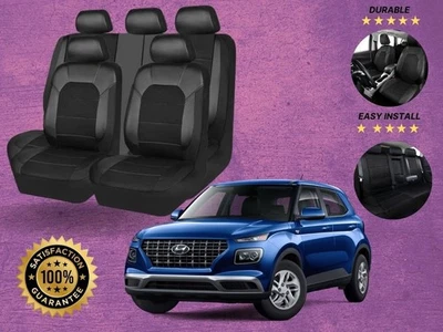 Juego completo de 5 asientos de cuero sintético de lujo negro para todos los Hyundai Venue Foto 1 de 4