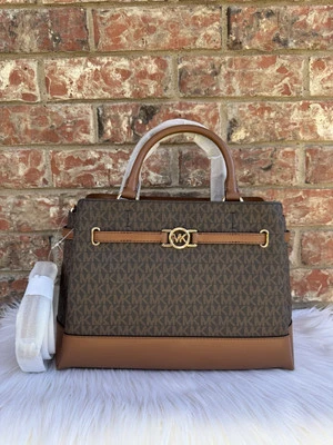 Michael Kors Reed Large CZ Belted Logo Crossbody Satchel Handbag Purse (Brown) - Image 1 of 4