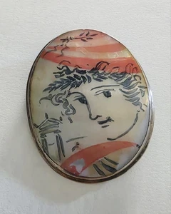 Broche George Stathopoulos pintado a mano sobre madreperla de plata de ley 925. - Imagen 1 de 9