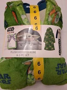 Kids Plush Hooded Robe & Pj Set STAR WARS THE MANDALORIAN 3 Piece Size 6 New - Picture 1 of 3