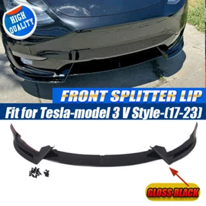 For Tesla Model 3 2017~23 Glossy Black Front Bumper Lip Splitter Spoiler Stage 3 - Bild 1 von 12