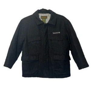 Timberland Men Small Black Wool Blend Logo Quilted Liner Collar Full Zip Jacket - Picture 1 of 6
