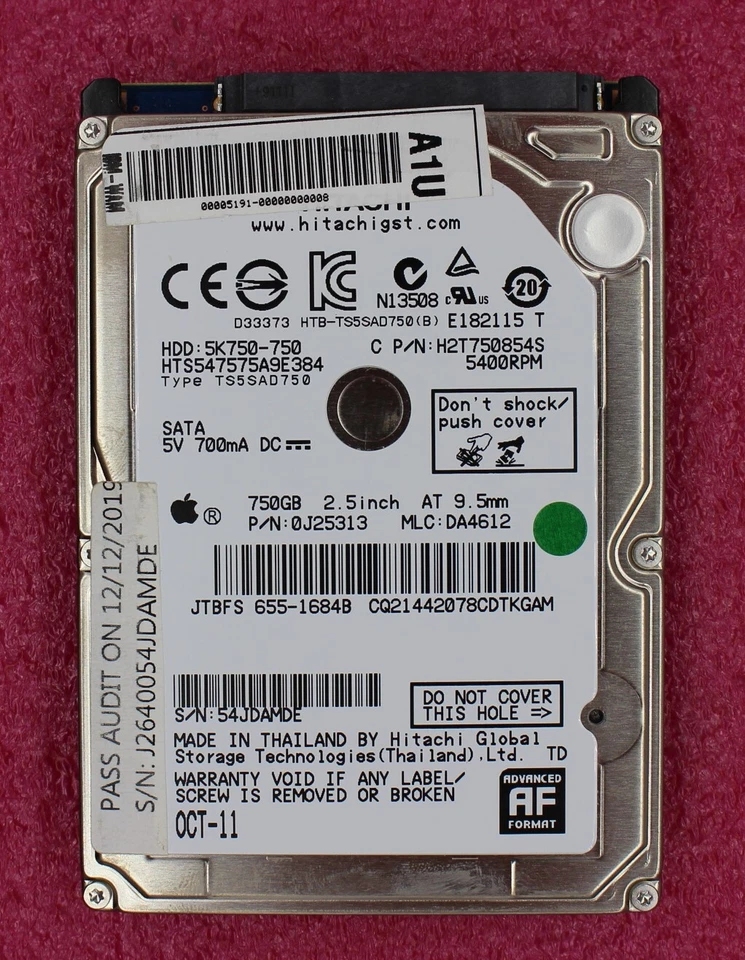 HTS547575A9E384 - HITACHI 750GB 2.5 inch 5400RPM SATA HDD - Image 1 of 1