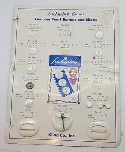 Bottoni e diapositive perle originali marca LUCKYDAY vintage su cartoncino da esposizione originale - Foto 1 di 3