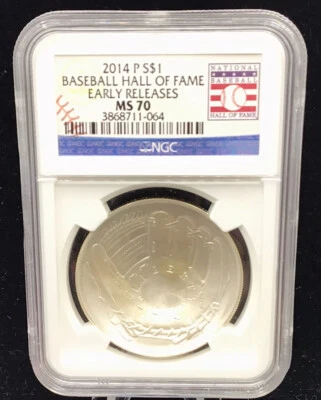 2014 P NGC $1 Baseball Hall Of Fame Early Releases MS70  - Image 1 of 2