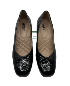 Joyce Women's Pump Size 6.5 Black Leather- Made In Mexico Block Heel Shoe Ladies - Picture 1 of 5