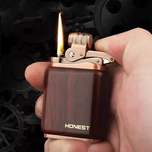 Windproof Sandalwood Kerosene Lighter, High-End Vintage Retro Kerosene Lighter - Picture 1 of 9