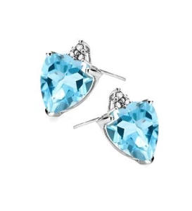 1,69 ct Baby Schweizer Blautopas & Diamant 10 K massives Weißgold Ohrringe Herzschliff - Bild 1 von 4