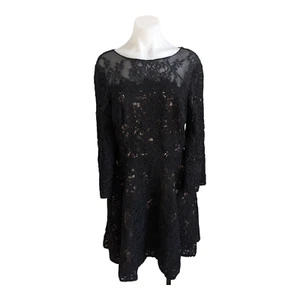 ML Monique Lhuillier Size 10 Lace Floral Shift Dress Black Crew Neck Long Sleeve - Picture 1 of 24