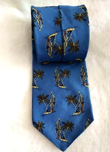 Tropicals By Tango Blue Silk Tie Sailboats w/Palm Trees 58 1/2" x 4" Wide - Picture 1 of 5