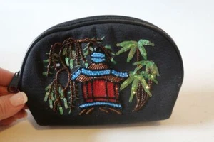 WOMENS ISABELLA FIORE BLACK SEQUINED DESIGN COSMETIC ZIP CASE POUCH * - Picture 1 of 4