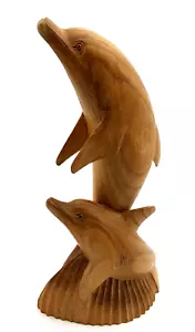 Delfin Holz geschnitzte Figur Statue Mutter und Baby Kalb 12,75" T - Bild 1 von 7