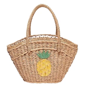 Jason Wu Pineapple Straw Mini Tote Bag Summer Travel Embroidered Tropical Beach - Picture 1 of 5