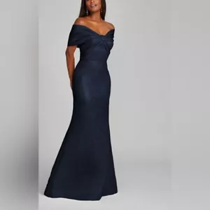Vestido Metálico Jacquard Twist Corpiño Hombro Descubierto Teri Jon Talla 16 - Imagen 1 de 8