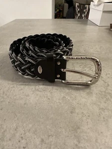Nanni Designer Leather Mesh Silver Link Braided Belt, Black W34 Made In Italy - Picture 1 of 5