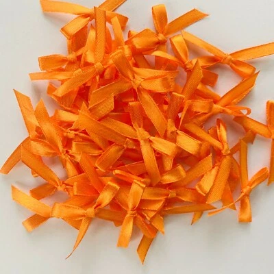 Orange Color Hand Tied Mini Bows 6mm Stain Ribbon Crafting Wedding Card Making - Image 1 of 4