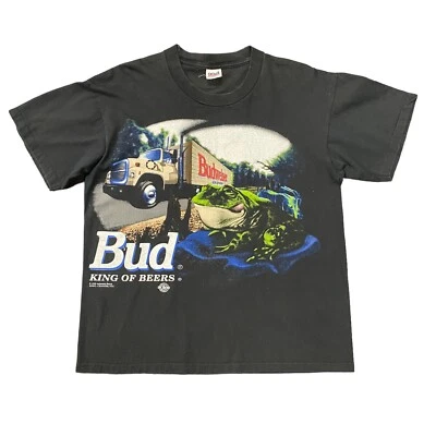 Camiseta Bud King Of Beers Budweiser Frog 1995 vintage puntada única talla grande Foto 1 de 4