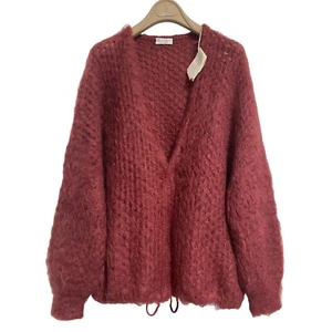Maglione cardigan BRUNELLO CUCINELLI maglia morbida mohair rosso bordeaux taglia media M - Foto 1 di 8