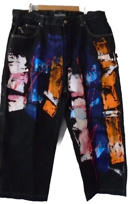 DTEK Baggy Jeans Fits Men's 44x28 High Rise Urban Wear Hip Hop Splash Paint - Image 1 of 4