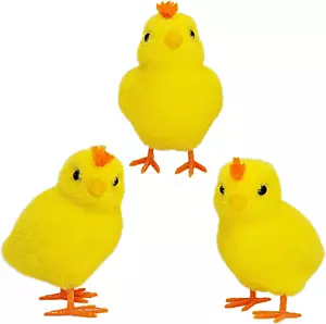 Nature Vibe Flocked Baby Chicks Easter Decorations,Set of 3 Realistic Easter Fig - Picture 1 of 3