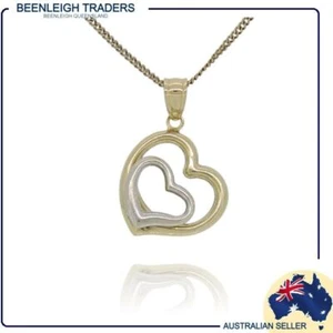 Yellow Gold DOUBLE HEART PENDANT Genuine Real 9ct / 9k GOLD - Picture 1 of 10
