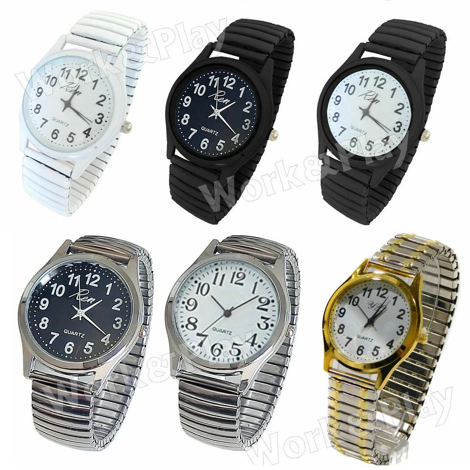 Orologio cinturino elastico da polso uomo donna metallo nero bianco argento oro - Immagine 1 di 2