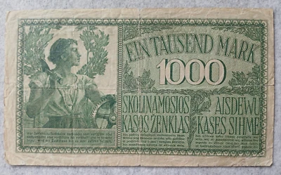 1000 mark Kowno 1918 banknote Darlehnskasse Ost note Germany, P-R134 - Image 1 of 2