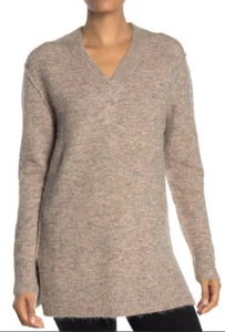 Magaschoni Size XS Alpaca Blend Sweater Taupe Tunic V-neck Cozy - Picture 1 of 10