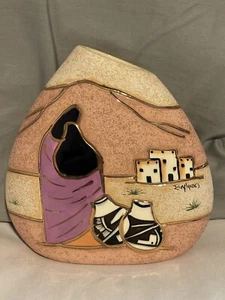 ~NUEVO~ Jarrón de cerámica del suroeste pintado a mano ~ Incrustación 24K~ Firmado - Imagen 1 de 6