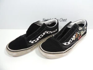 Vans Shoes Womens Kid Old Skool Size 8 Checkered Black Floral Butterfly Sneakers - Picture 1 of 12