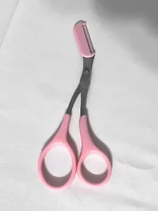 New Pink Eyebrow Grooming Cutting Scissors With Removable Comb SHIP FROM USA - Picture 1 of 9